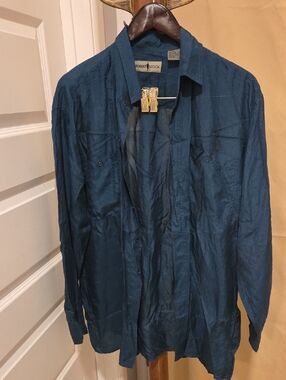 Men's Lightweight Silk Button-Up Shirt Jacket in Teal